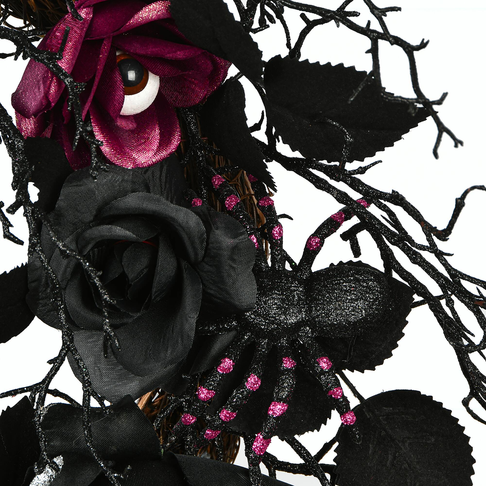 22" Black Halloween Rose Wreath